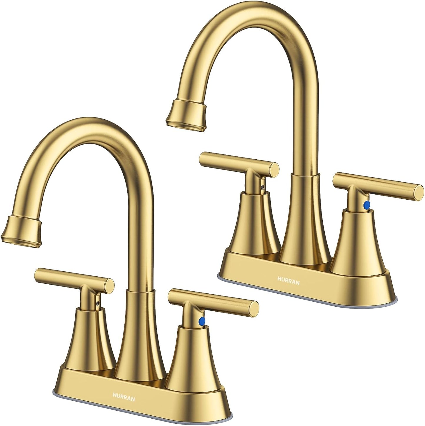 Bathroom Faucets for Sink 3 Hole, Hurran 4 inch Matte Black with Pop-up Drain and 2 Supply Hoses, Stainless Steel Lead-Free 2-Handle Centerset Faucet for Sink Vanity