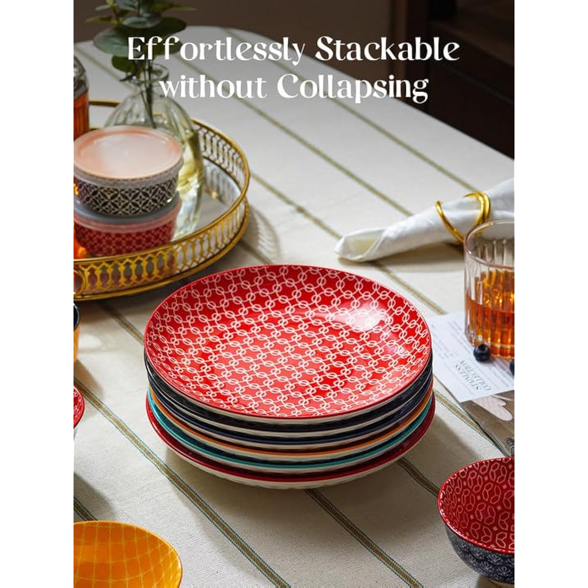 DOWAN 8.5" Salad Plates Set of 6, Ceramic Dessert Plate for Appetizer, Sushi, Microwave, Oven & Dishwasher Safe, Colorful Design Perfect for Party, Wedding, Birthday, Mothers Day Gifts