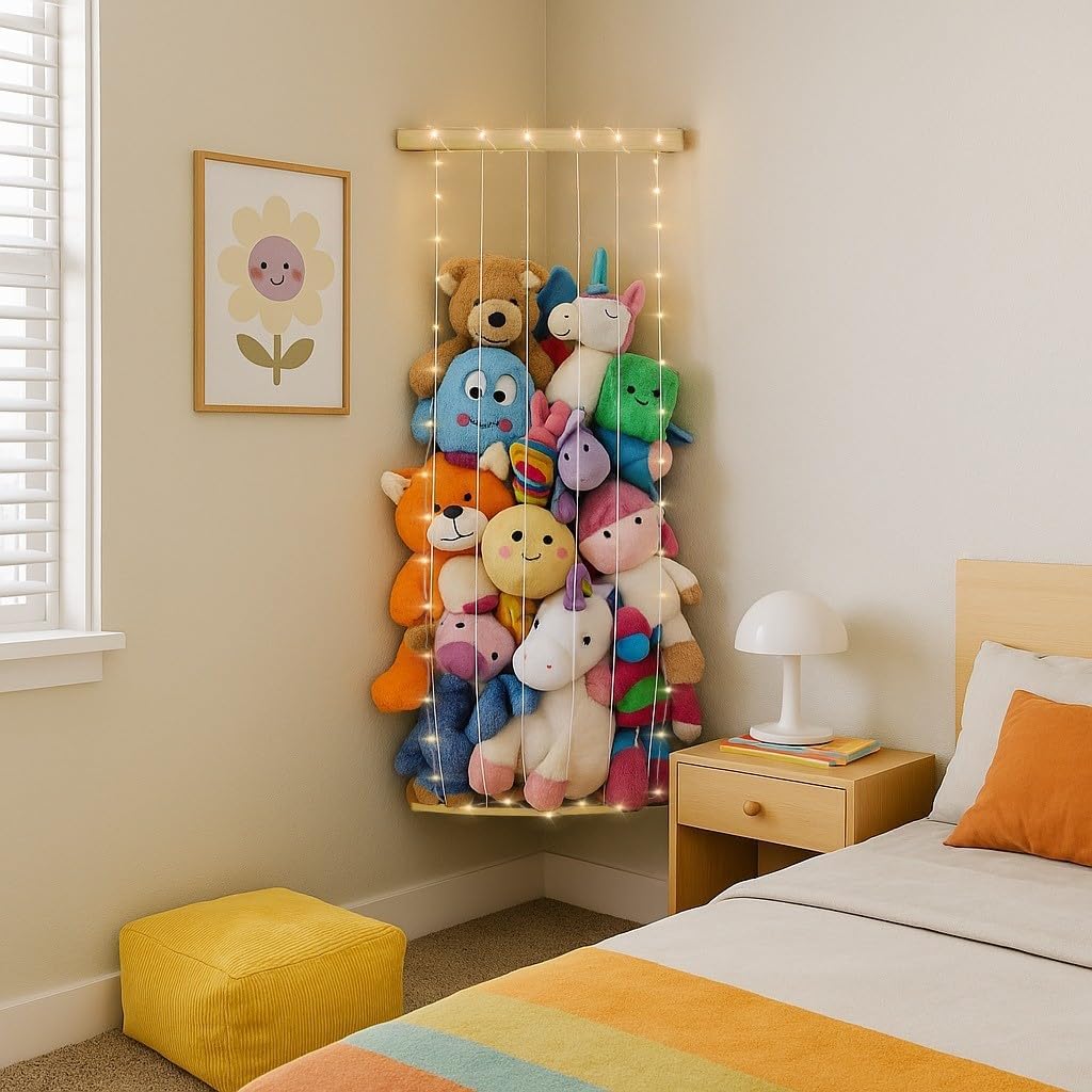 PUTSKA Nursery Furniture Hanging Organizer – Wall Mounted Stuffed Animal Storage for Baby Room, Corner Plush Collection Display & Nursery Organization System, Space-Saving Vertical Storage - Spaceship