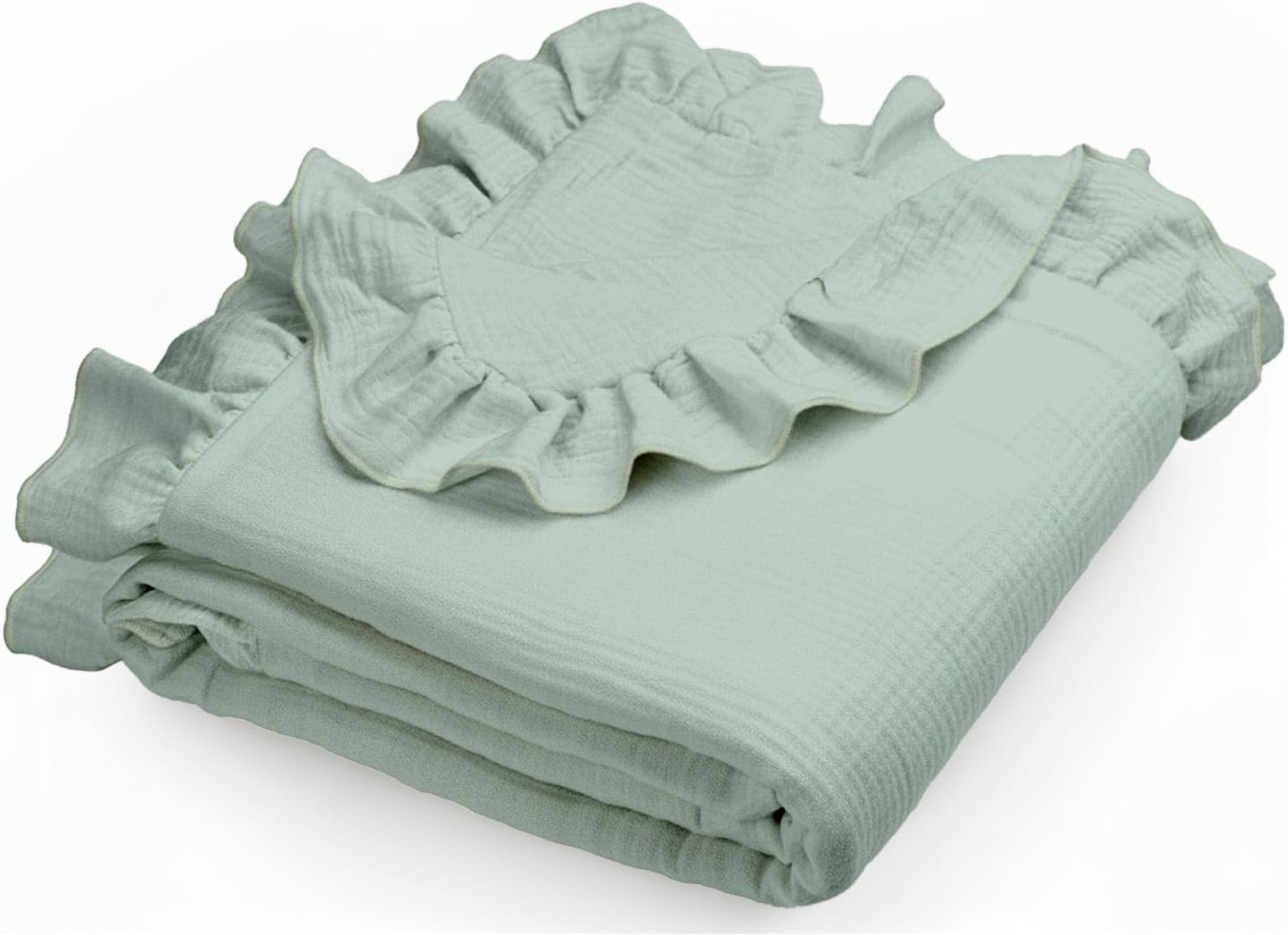 Muslin Ruffled Baby Blanket, Extra Large 52 x 52 Inches, Soft Breathable Cotton Crib Blanket for Newborn Infant Toddler (Hoppy Dreams-Ruffled, Printed)