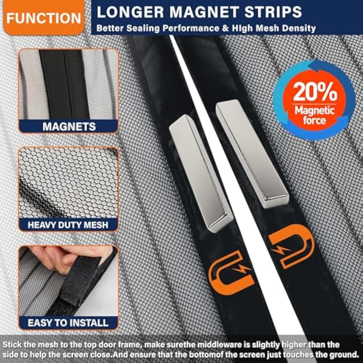 Mesh Screen with Magnetic Closure-Keeps Bugs Out Let Breeze in, Heavy Duty - Pet and Kid Friendly, Works with Front, Sliding Doors (38 x 82 Inch)
