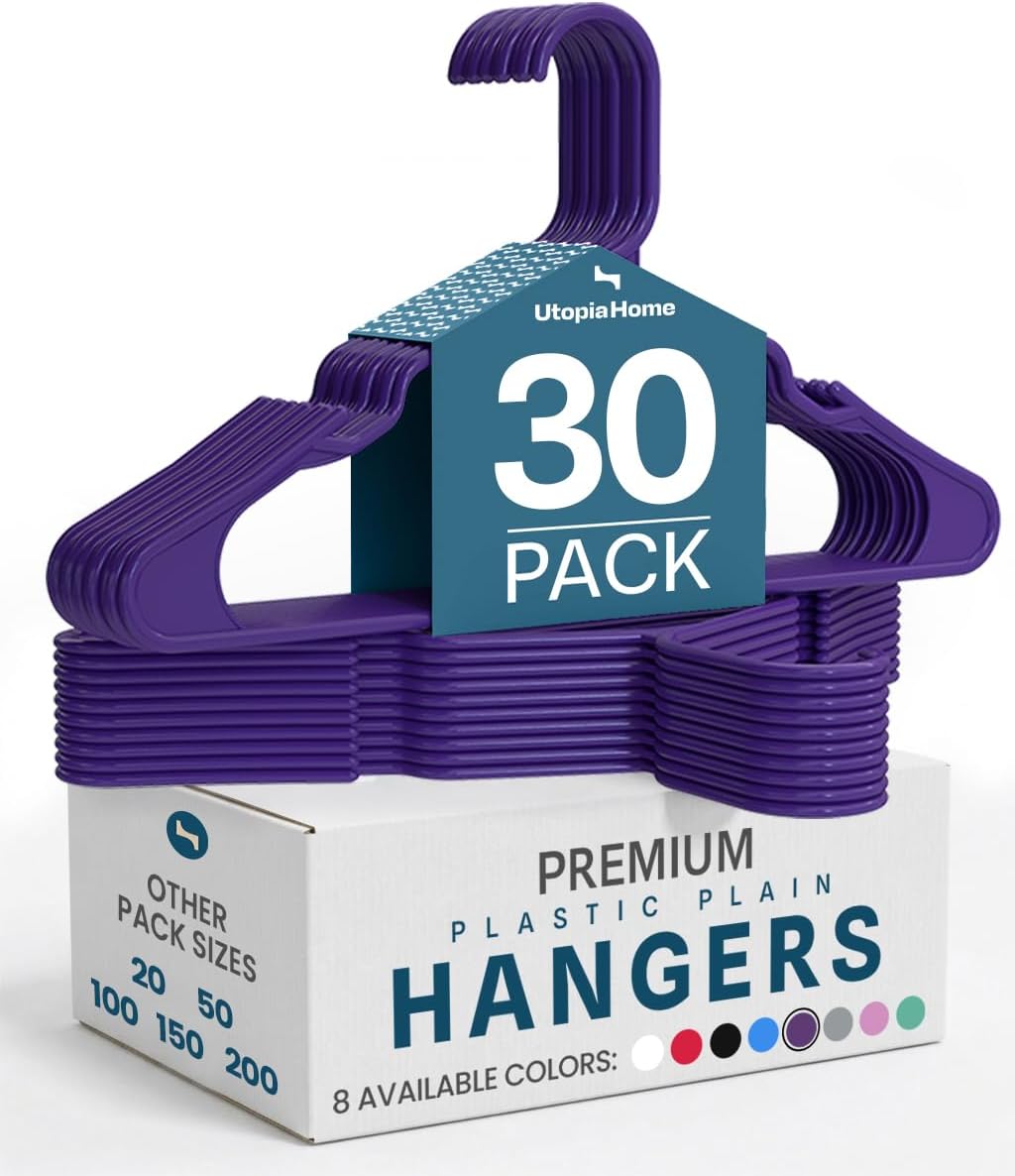 Utopia Home - Plastic Hangers 50 Pack - Space Saving Clothes Hanger - Durable and Strong Closet Organizers and Storage Makes It Ideal Stocking Stuffers or Apartment or Dorm Room Essentials (White)