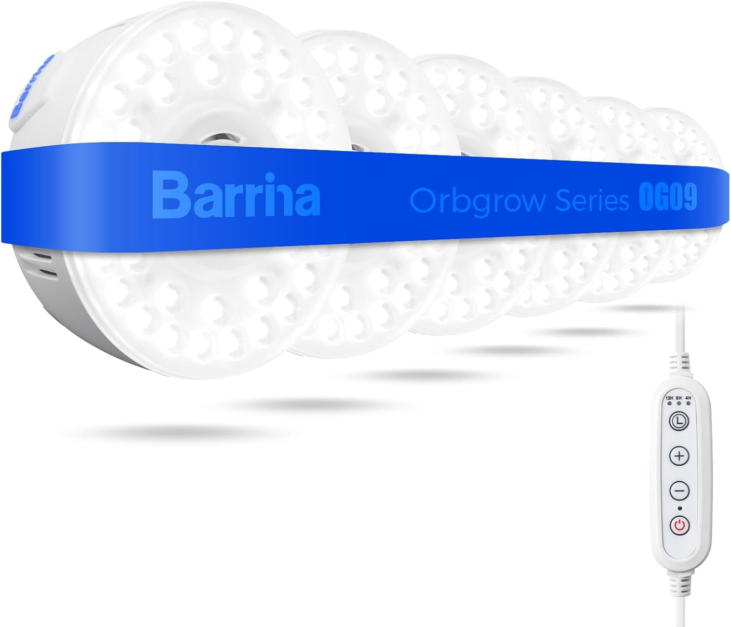 Barrina Orbgrow OG09 Puck Grow Light, 5000K 18W(2 x 9W, 270 Watt Equiv), Full Spectrum Plant Light for Indoor Plants, Magnetic & Linkable with Timer, 5 Levels Dimmable for Plant Shelf, 2 Packs