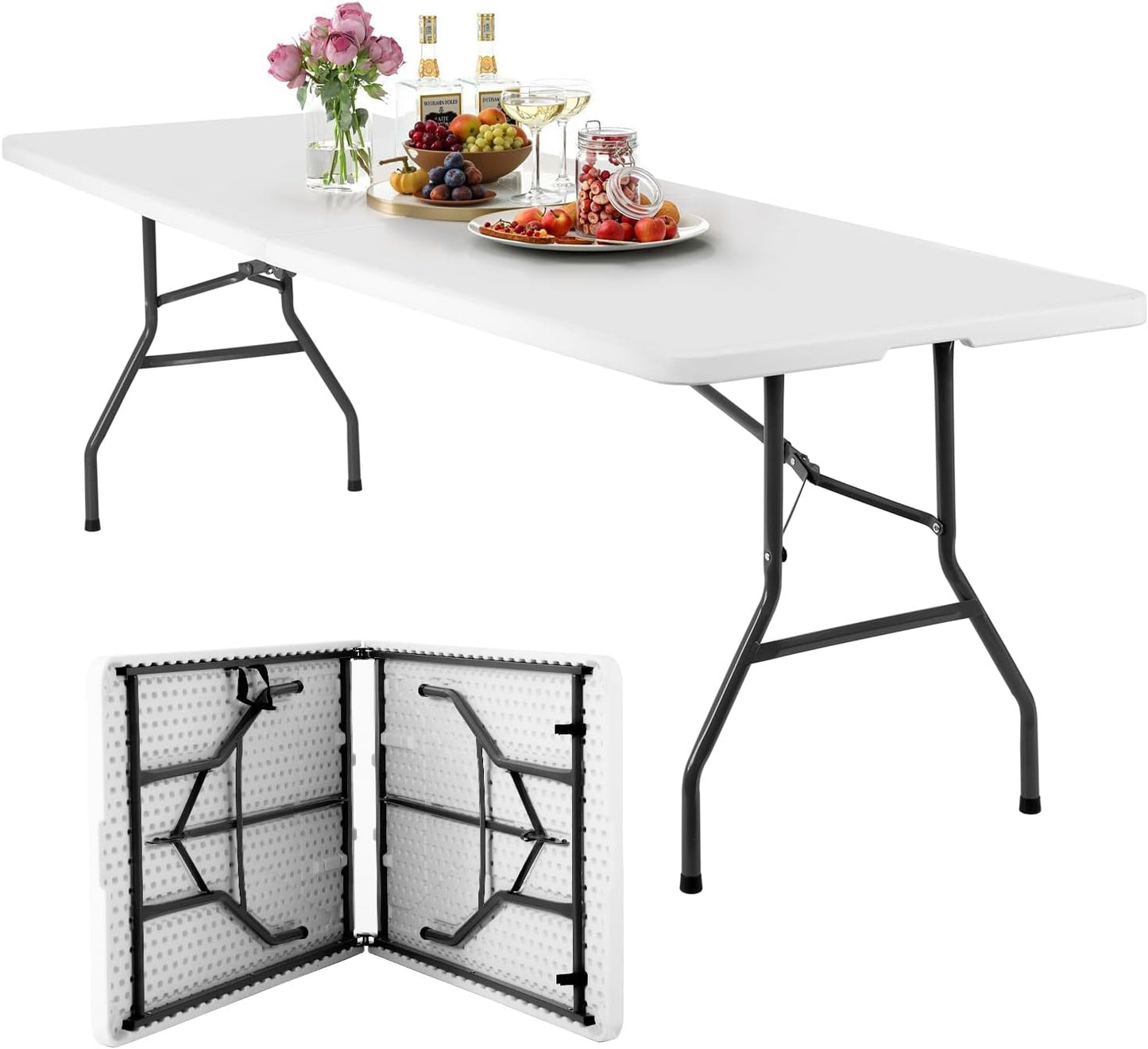 FDW Folding Half Portable Foldable Table for Parties Backyard Events (White, 6 FT 70 * 29) (White, 6 FT)