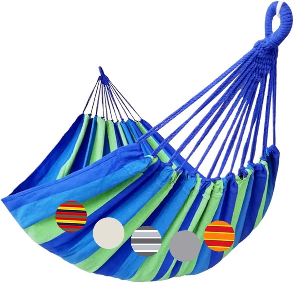 GOCAN Double Hammock 2 Person Extra Large 220x150cm Total Length 330cm Load 500lb Canvas Cotton Hammock for Patio Porch Garden Backyard Lounging Outdoor and Indoor with Removable Spreader bar