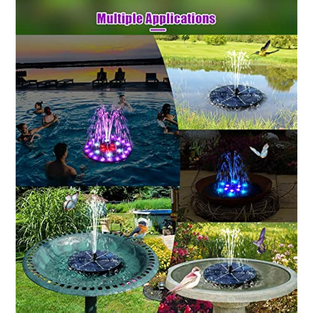 SZMP Solar Fountain 4W Bird Bath Fountains Upgraded 60 LED Lights, Built-in 4000 mAh Battery with 7 Nozzles & 4 Fixers, Solar Water Fountain for Garden, Bird Bath, Pool, Pond, Outdoor
