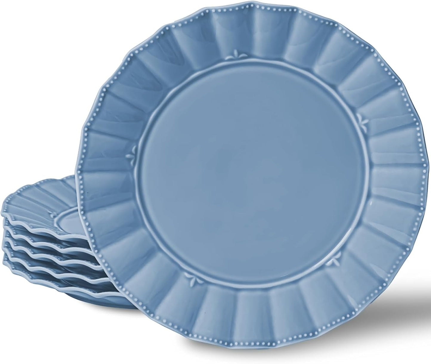 HOMBENE Dessert Plates 8 Inches Set for 6 Ceramic Serving Plates, Plates for Cake Waffles,Wavy Style, Snacks, Pasta, Noodle,Dinner, Microwave & Dishwasher Safe (Mint Glow Green)