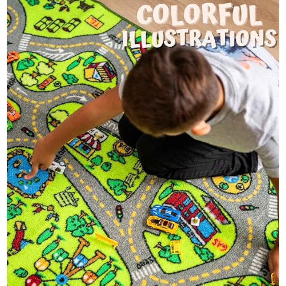 ToyVelt Carpet Playmat Kids Rug - Large 60” x 32” Educational City Road Traffic Mat for Kids Ages 3–12 - Preschool Rug & Play Room Carpet with Skid-Proof Backing - Bedroom & Playroom