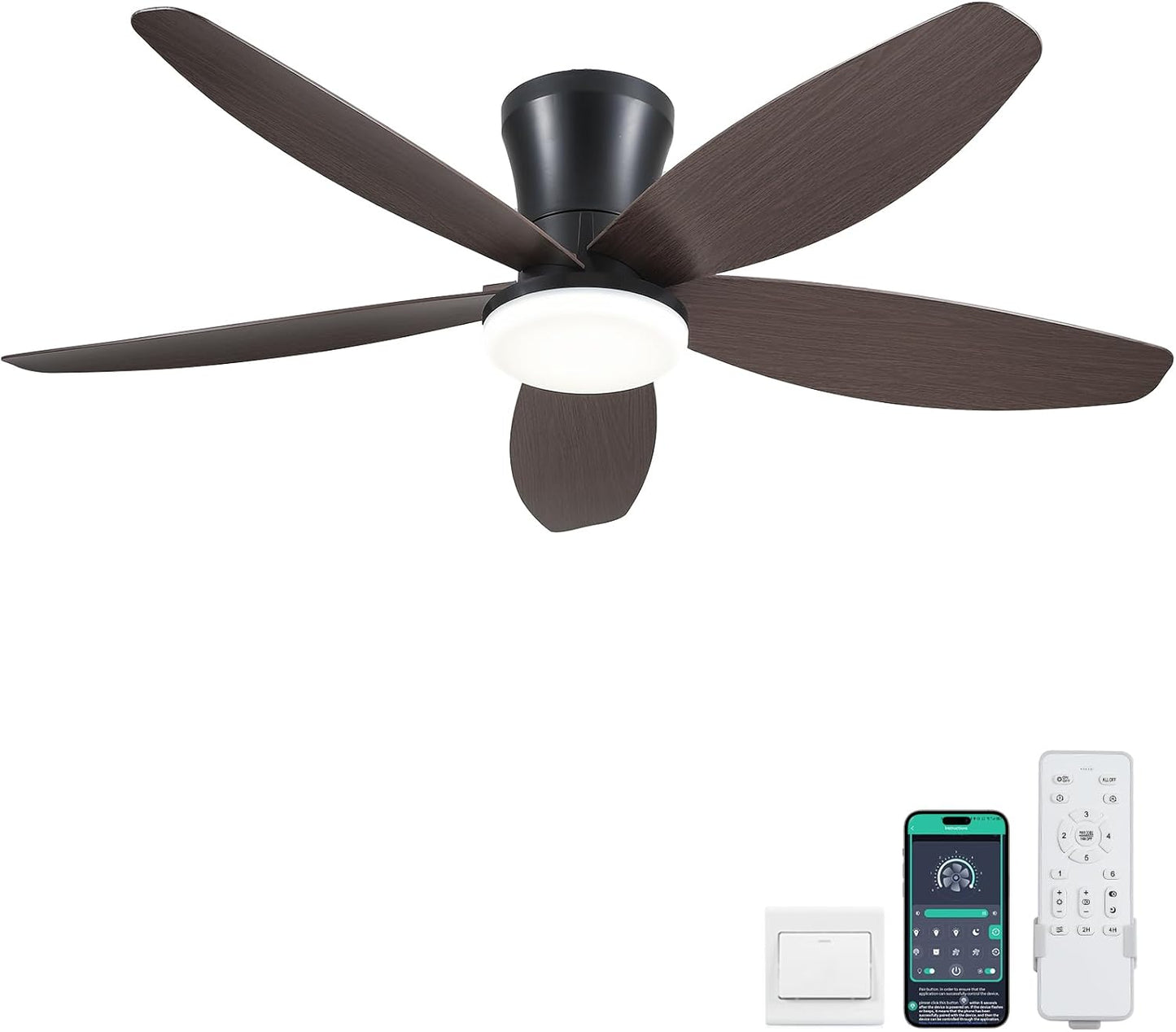 42" Ceiling Fans with Lights-Low Profile Ceiling Fan with Light and Remote/APP Control,Flush Mount,DC Reversible,LED Dimmable Blakc Ceiling Fans for Bedroom,Indoor/Outdoor Patio Use