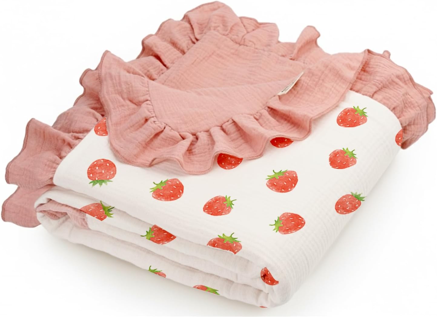 Muslin Ruffled Baby Blanket, Extra Large 52 x 52 Inches, Soft Breathable Cotton Crib Blanket for Newborn Infant Toddler (Hoppy Dreams-Ruffled, Printed)