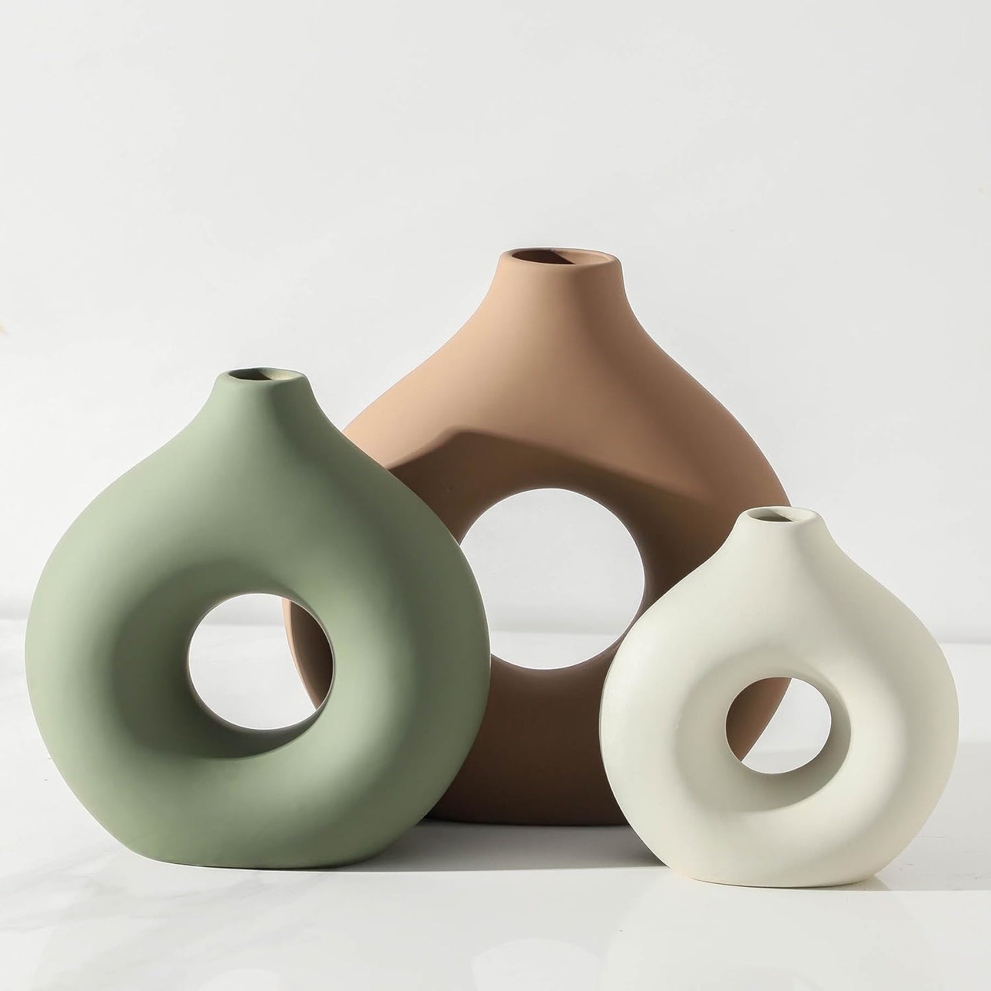 Ceramic Vase Home Table Decor - Flower Vases Set of 3 Small Living Room Centerpiece Decorations for Shelf Bedroom Office Kitchen Dining Desk Modern Aesthetic Farmhouse Decorative (Rust)