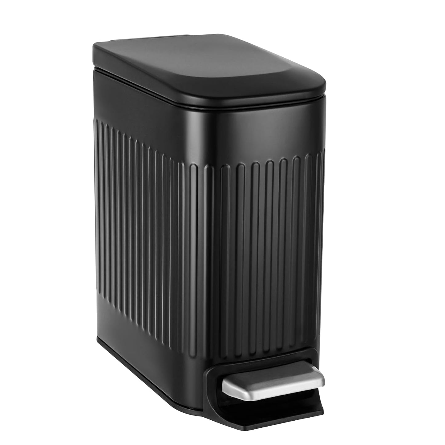 TrashAid Slim Bathroom Trash Can with Lid Soft Close, 6 Liter/1.6 Gallon Stainless Steel Small Garbage Can with Removable Inner Bucket, Step Pedal, Slim Wastebasket for Toilet, Office, Bedroom, White