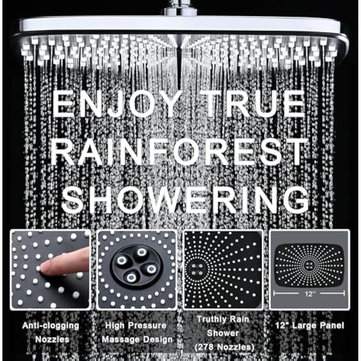 High Pressure Rain Shower Head: Upgrade Shower Heads with Handheld Spray Combo with Fixed Showerhead and 10 Sprays Handheld Shower Head, Detachable Shower head Built-in Magnetic Docking and Power Jets