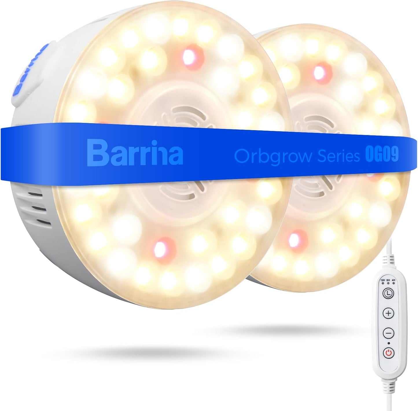 Barrina Orbgrow OG09 Puck Grow Light, 5000K 18W(2 x 9W, 270 Watt Equiv), Full Spectrum Plant Light for Indoor Plants, Magnetic & Linkable with Timer, 5 Levels Dimmable for Plant Shelf, 2 Packs