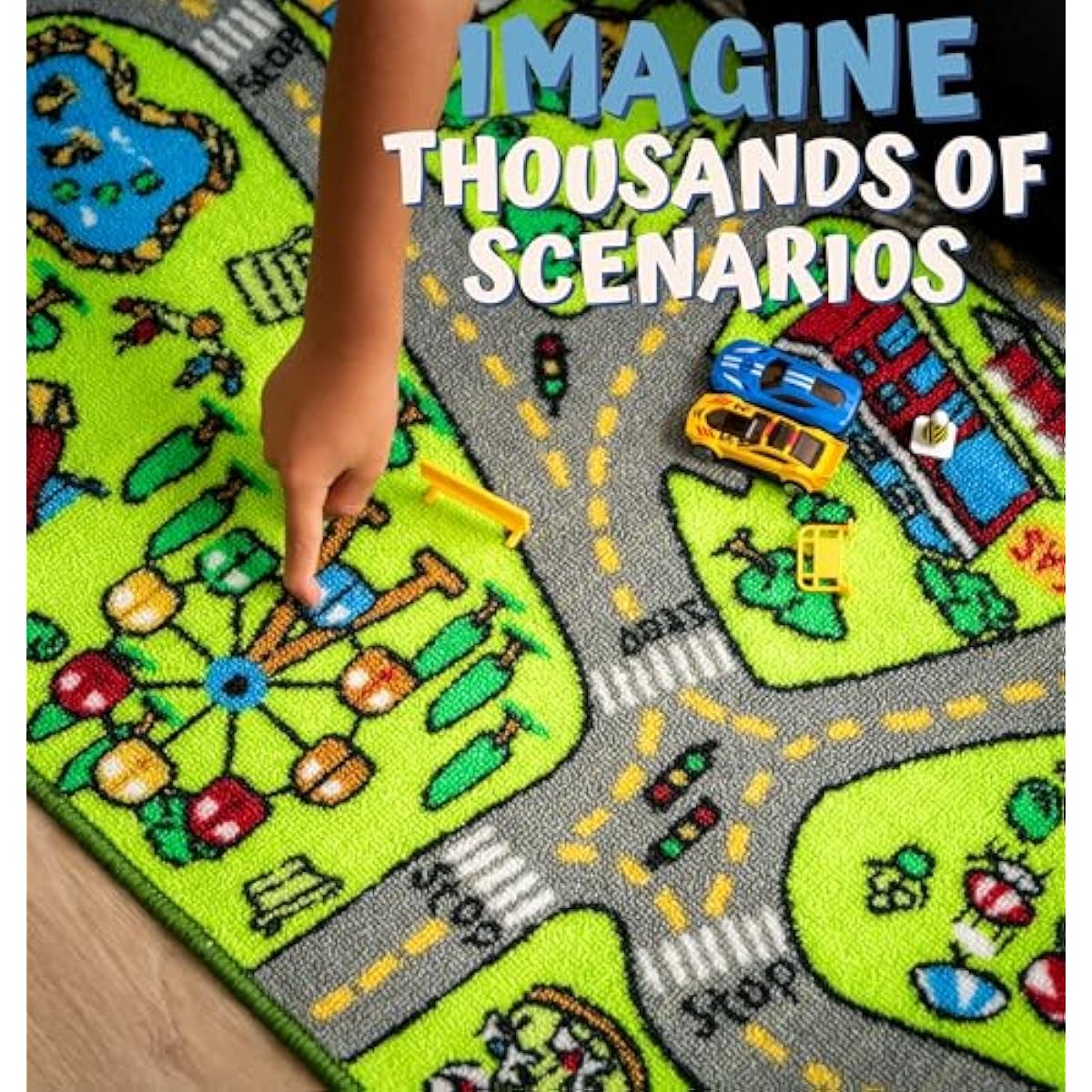 ToyVelt Carpet Playmat Kids Rug - Large 60” x 32” Educational City Road Traffic Mat for Kids Ages 3–12 - Preschool Rug & Play Room Carpet with Skid-Proof Backing - Bedroom & Playroom