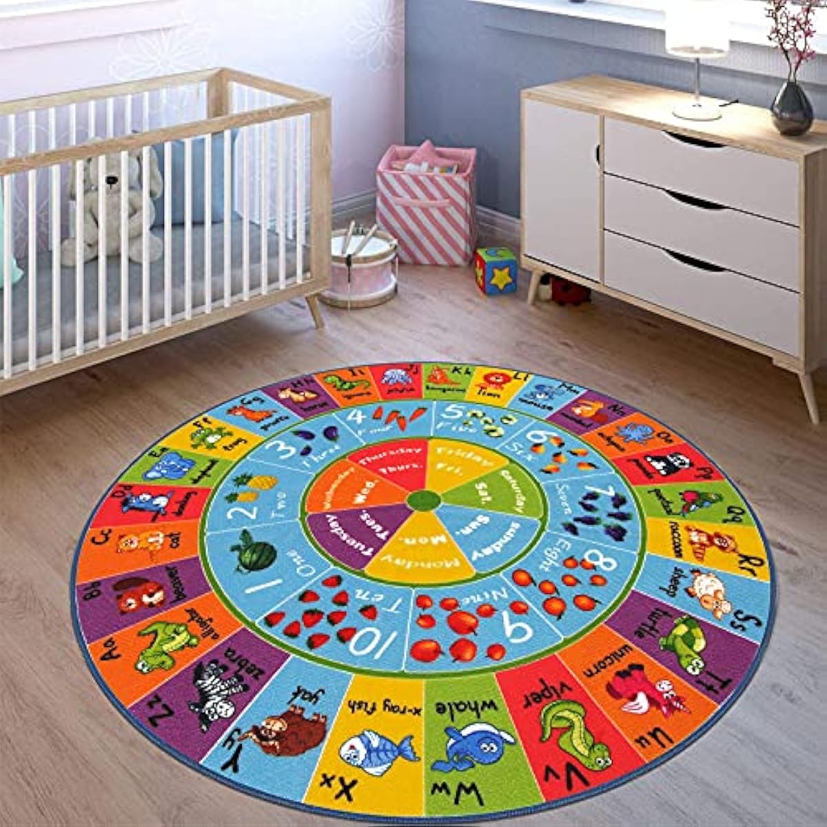 HEBE Kids Play Rug 4ft ABC Alphabet Numbers Shapes Educational Kid Area Rug Washable Baby Crawling Mat Non Slip Kid Play Mat Carpet for Girl Boy Bedroom Playroom