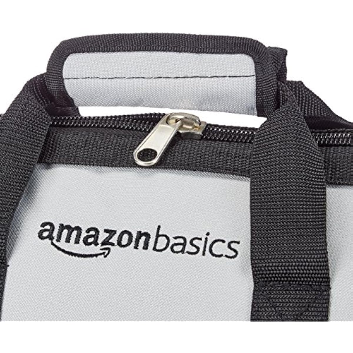 Amazon Basics Durable Wear-Resistant Tool Storage Bag with Adjustable Shoulder Strap, Portable Tool Organizer, 16 in, Black & Grey