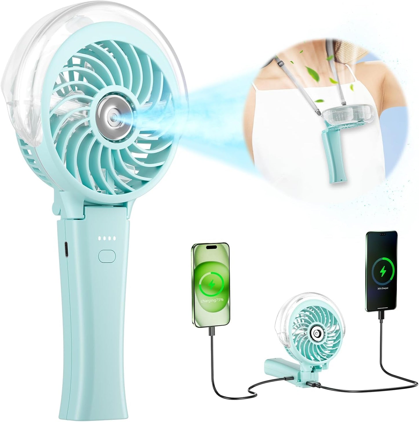 HandFan 4000mAh Upgraded Handheld Misting Fan, 50ml Water Tank, Rechargeable Personal Mister Fan Portable AC, Spray Water Mist Fans, Foldable Cooling Ice Fans for Beach Travel Disney(Royal Blue)