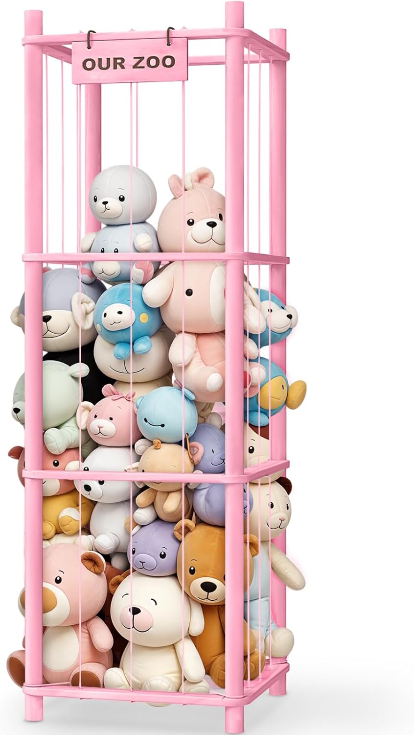 Stuffed Animal Storage & Organizer, Wooden Cute Zoo Toy Holder for Toddler Rooms, Playrooms & Bedrooms