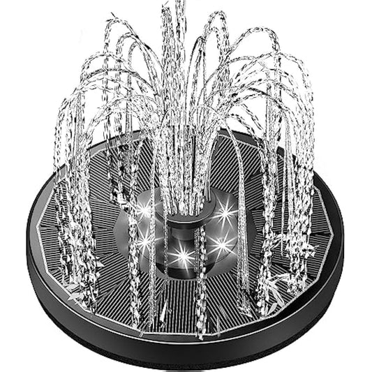 Yzert Solar Fountain Glass Panel with 2200 mah Battery, 3.5W Floating Solar Water Fountain with 4 Fixed Rods, Solar Pump for Bird Bath, Garden, Pond, Pool, Outdoor (Black Panel White Lights)