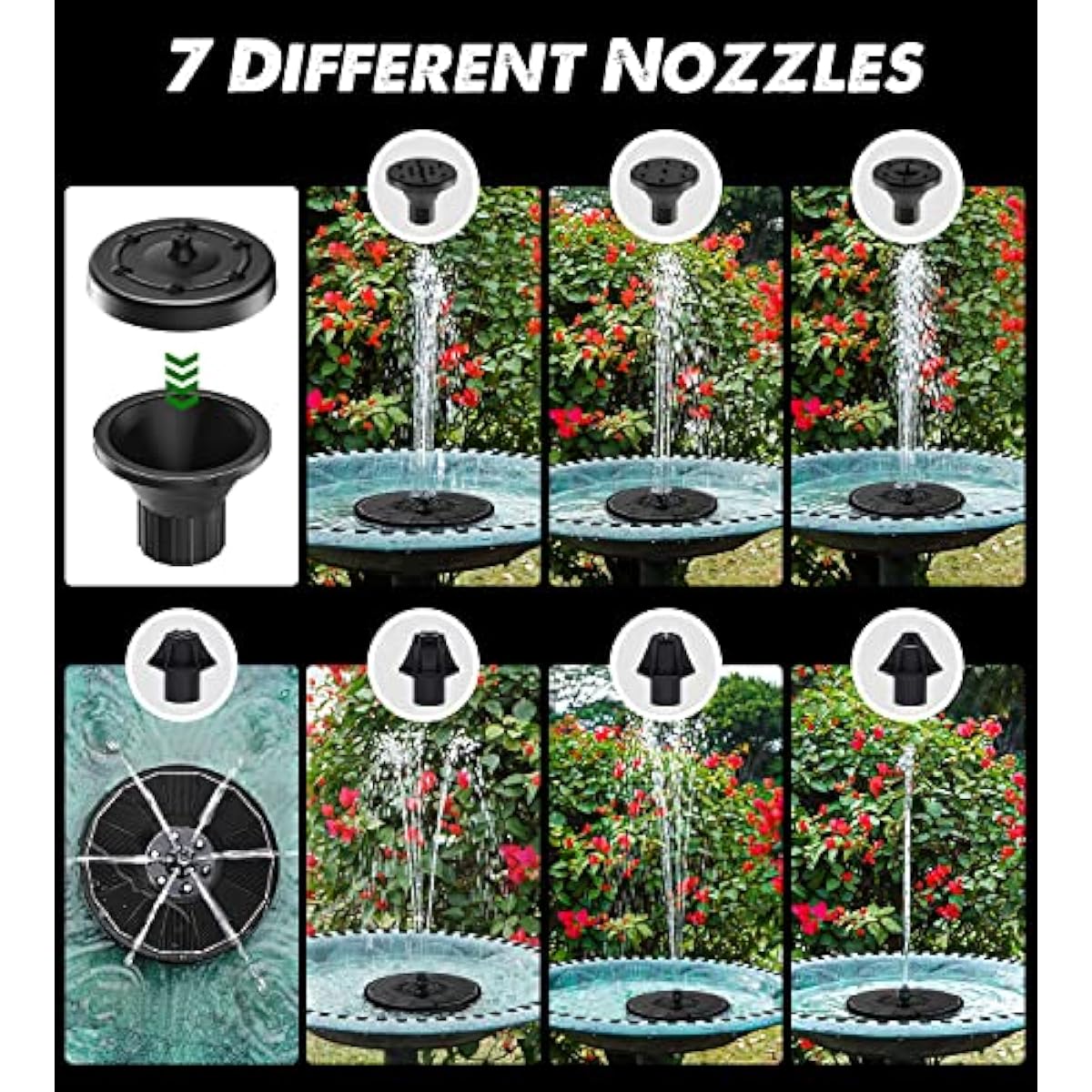 Yzert Solar Fountain Glass Panel with 2200 mah Battery, 3.5W Floating Solar Water Fountain with 4 Fixed Rods, Solar Pump for Bird Bath, Garden, Pond, Pool, Outdoor (Black Panel White Lights)