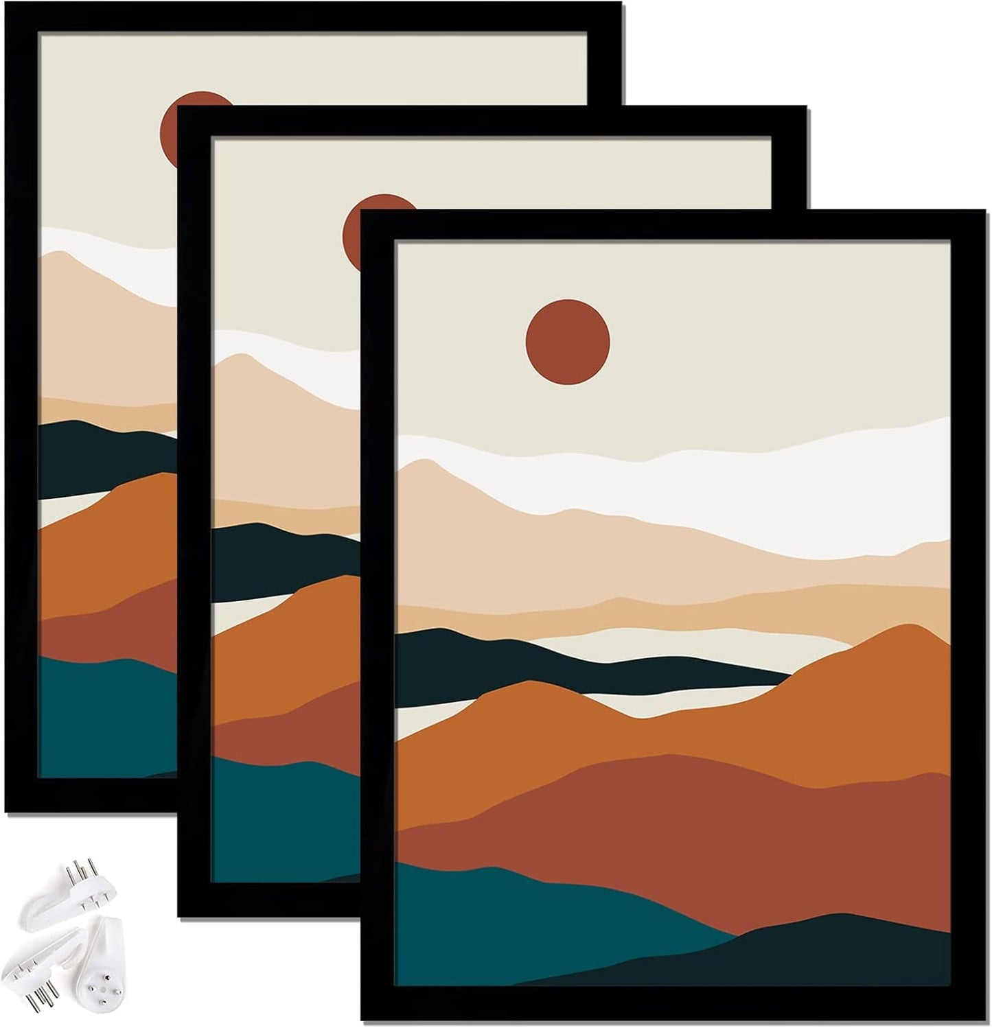 Black 16x24 Picture Frame Set of 3, High Transparent Frame for 16 By 24 Photo Collage Canvas Poster Size Wall Mount and Tabletop Horizontally Vertically (Black, 16 x 24 inches)