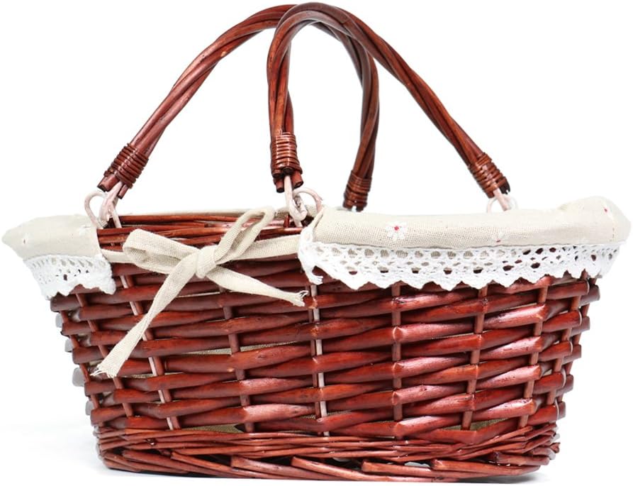 Wicker Basket Gift Baskets Empty Oval Willow Woven Picnic Basket Easter Candy Basket Storage Basket Wine Basket with Handle Egg Gathering Wedding Basket (Natural)