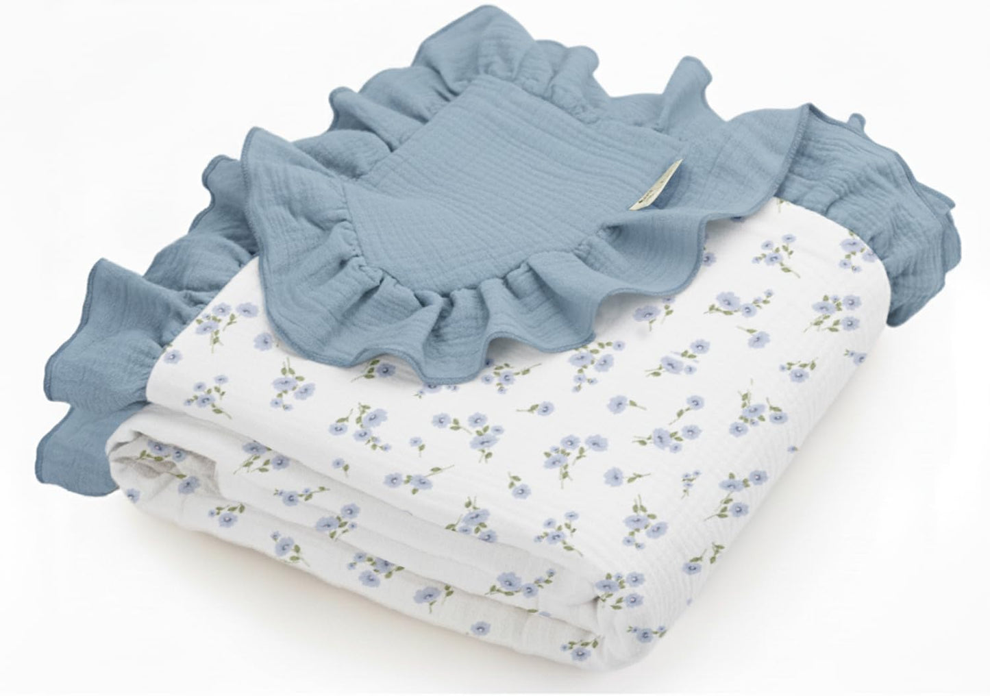 Muslin Ruffled Baby Blanket, Extra Large 52 x 52 Inches, Soft Breathable Cotton Crib Blanket for Newborn Infant Toddler (Hoppy Dreams-Ruffled, Printed)