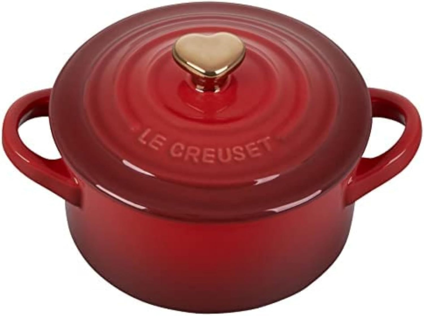 Le Creuset Stoneware Mini Round Cocotte, 8oz., Cerise with Gold Heart Knob