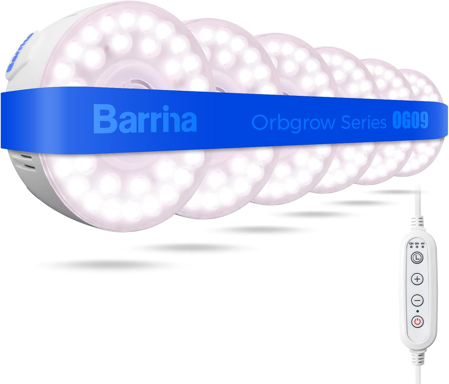 Barrina Orbgrow OG09 Puck Grow Light, 5000K 18W(2 x 9W, 270 Watt Equiv), Full Spectrum Plant Light for Indoor Plants, Magnetic & Linkable with Timer, 5 Levels Dimmable for Plant Shelf, 2 Packs