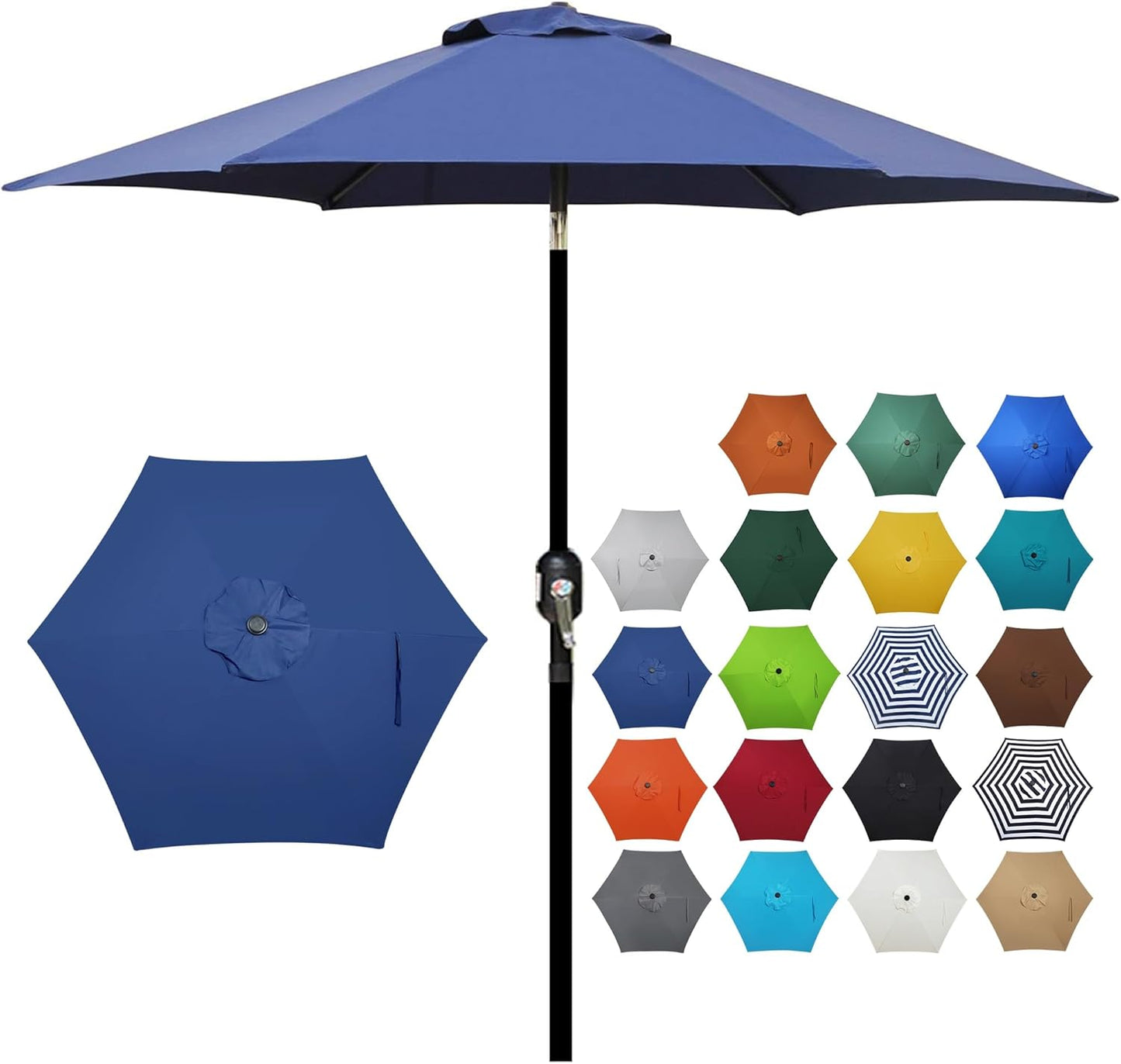 Blissun 7.5 ft Patio Umbrella, Yard Umbrella, Outdoor Market Umbrella with Push Button Tilt Crank (Blue&White)