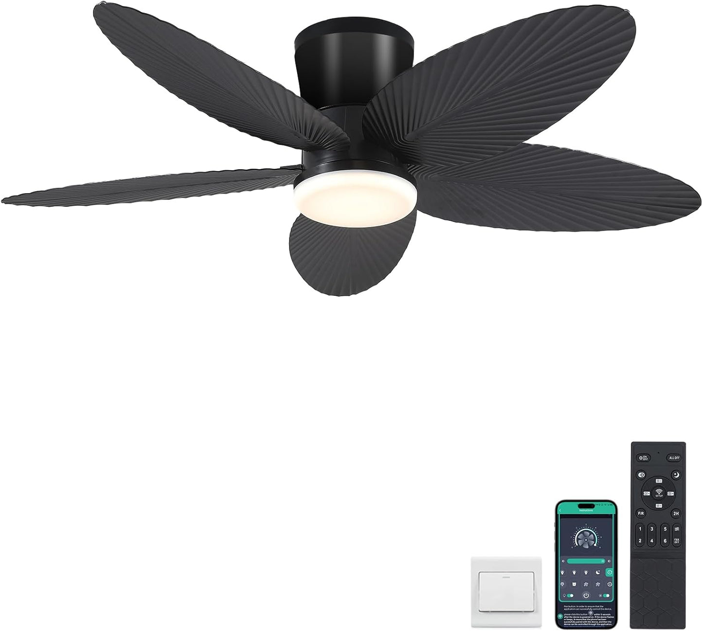 42" Ceiling Fans with Lights-Low Profile Ceiling Fan with Light and Remote/APP Control,Flush Mount,DC Reversible,LED Dimmable Blakc Ceiling Fans for Bedroom,Indoor/Outdoor Patio Use
