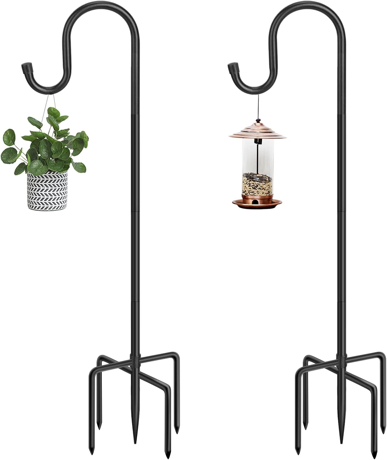 ANIDEER 72" Shepherds Hooks for Outdoor, Heavy Duty Bird Feeder Pole with 7 Base Prongs, Adjustable Garden Hanging Holder for Bird Feeders, Solar Light Lanterns, Garden Plant Hanger Stands, 2 Packs