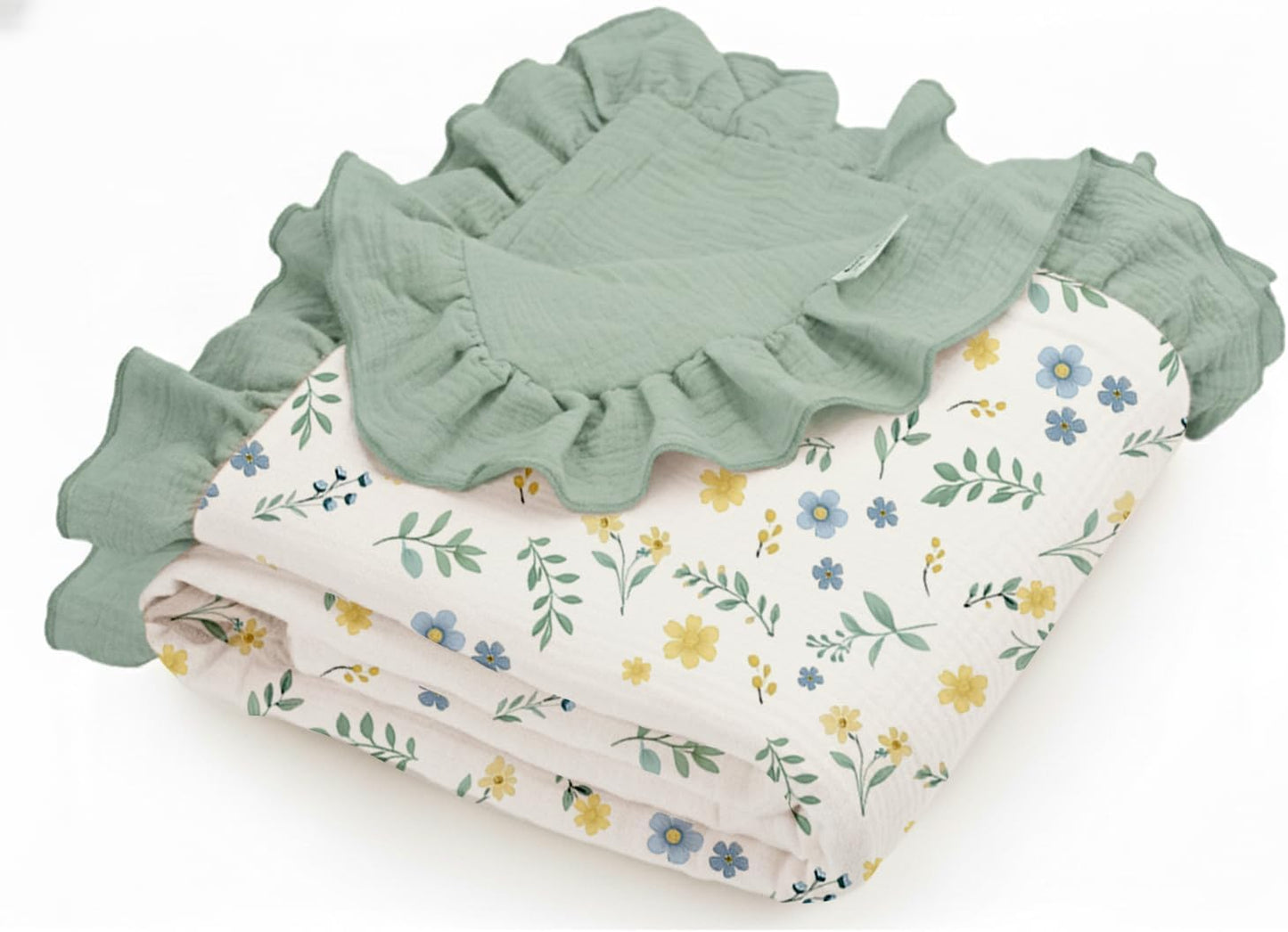 Muslin Ruffled Baby Blanket, Extra Large 52 x 52 Inches, Soft Breathable Cotton Crib Blanket for Newborn Infant Toddler (Hoppy Dreams-Ruffled, Printed)