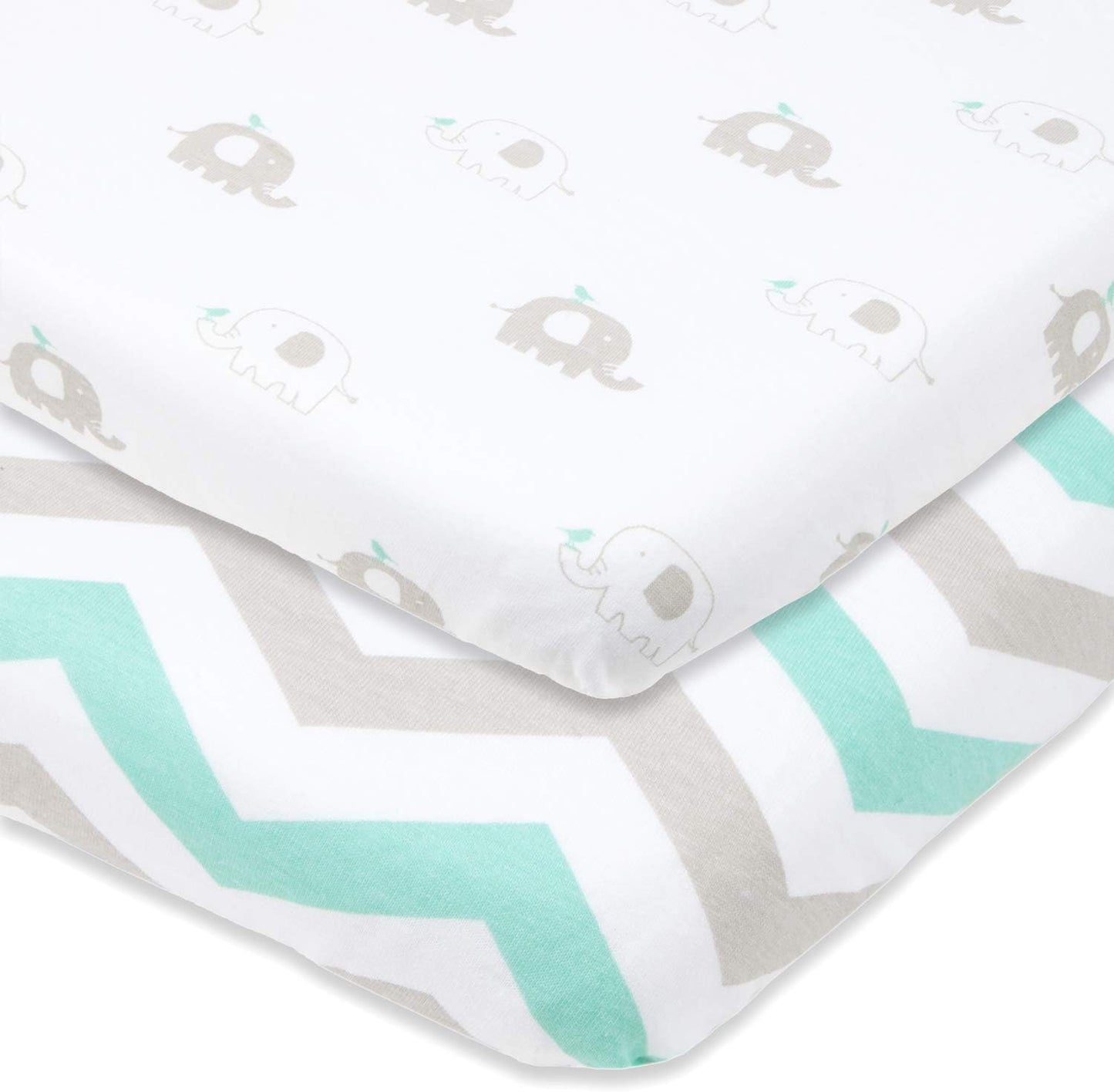 Cuddly Cubs Pack n Play Sheets | 2 Pack Playard Sheet for Baby Girl and Boy | Pure Jersey Cotton Unisex Mini Portable Crib Sheets | Sheep and Stripe in Grey | Compatible with Graco Pack and Play
