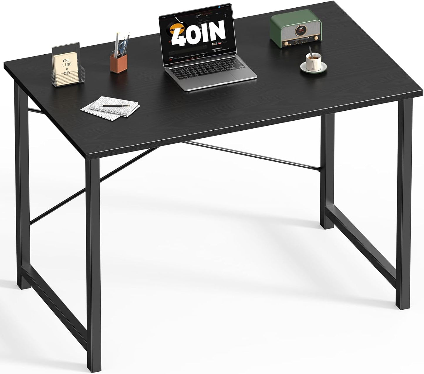 DUMOS 47 Inch Computer Desk for Home Office, Modern Writing Study Table Simple Modern Style for Bedroom Small Space, Large Work Desks with X-Shaped Reinforcement, Wood Brown