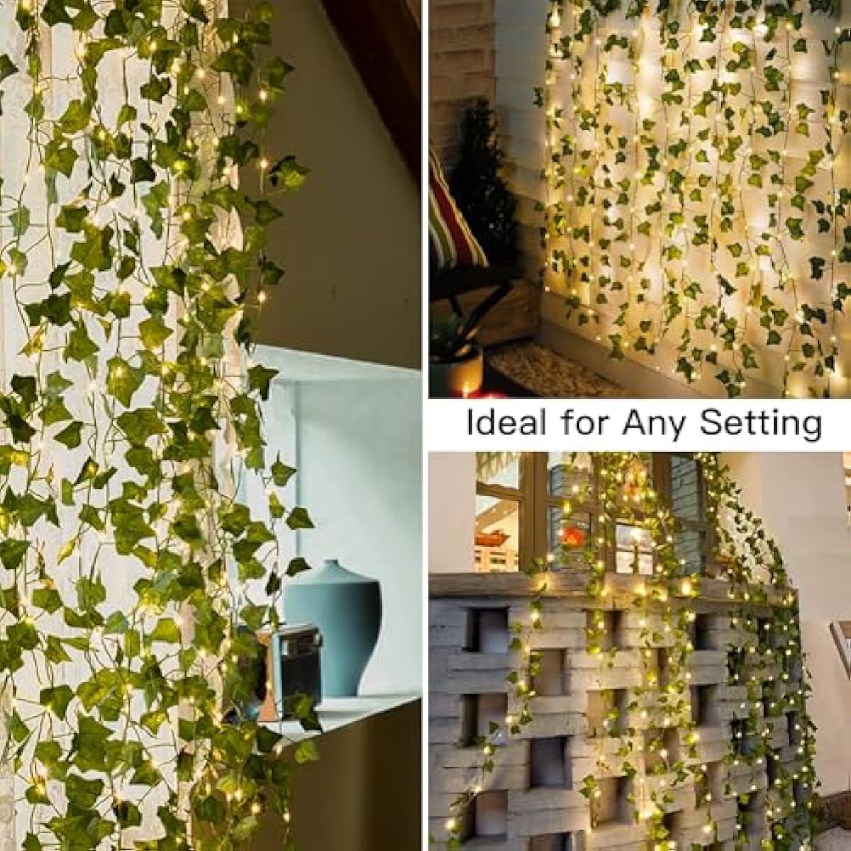 suddus Vines with Light for Bedroom, 200 LED Fairy Lights with Vines, Ivy Curtain Lights for Dorm, Wedding, Party, Wall, Indoor, Outdoor Decor, 6.5ft x 6.5ft