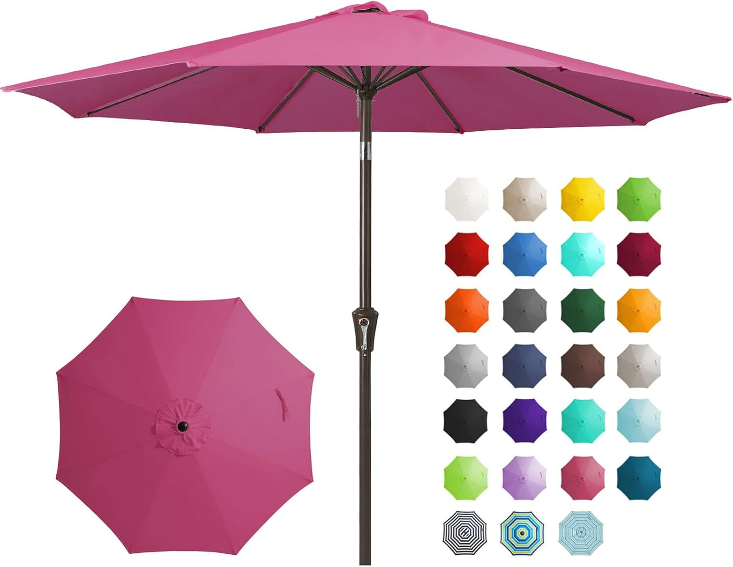 JEAREY 9FT Outdoor Patio Umbrella Outdoor Table Umbrella with Push Button Tilt and Crank, Market Umbrella 8 Sturdy Ribs UV Protection Waterproof for Garden, Deck, Backyard, Pool (Beige)