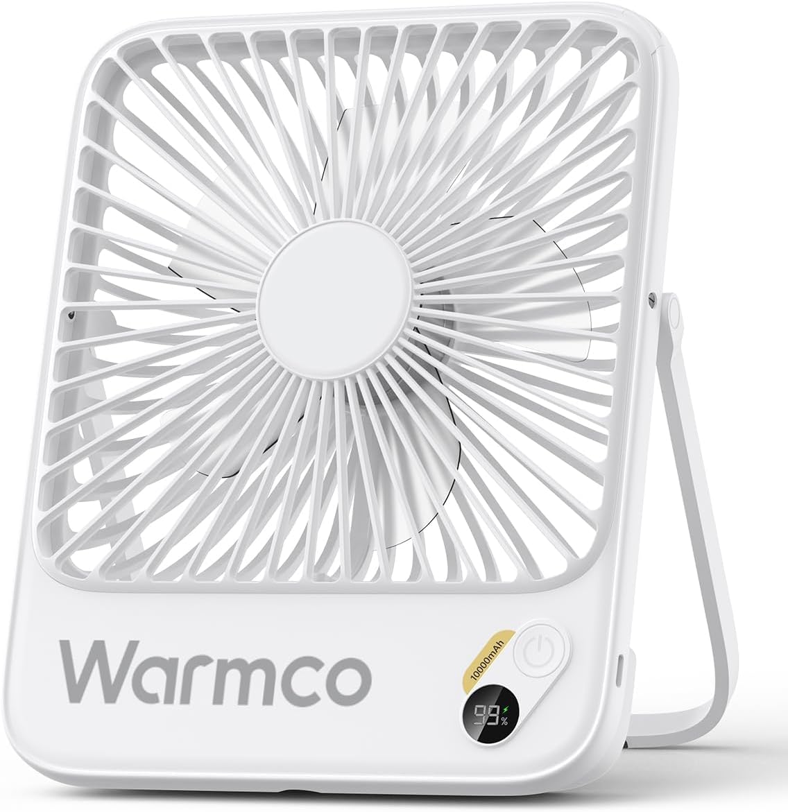 Warmco 10000mAh Portable Travel Fan 7-inch, Max 24H Runtime, Ultra-thin Quiet Rechargeable Battery Operated Desk Fan with Digital Display for Camping, Office, Bedroom, Cruise Essentials