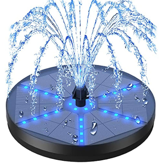 Solar Bird Bath Fountains Upgraded, 4W Solar Powered Water Fountain Pump with 4000 Battery, 7 Nozzles & 4 Fixers, Colorful LED Lights for Garden, Pond, Swimming Pool, Fish Tank, and Outdoor
