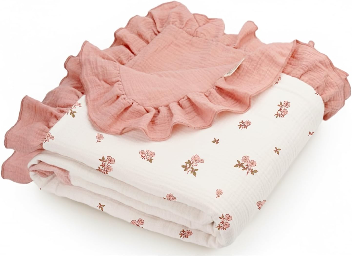 Muslin Ruffled Baby Blanket, Extra Large 52 x 52 Inches, Soft Breathable Cotton Crib Blanket for Newborn Infant Toddler (Hoppy Dreams-Ruffled, Printed)