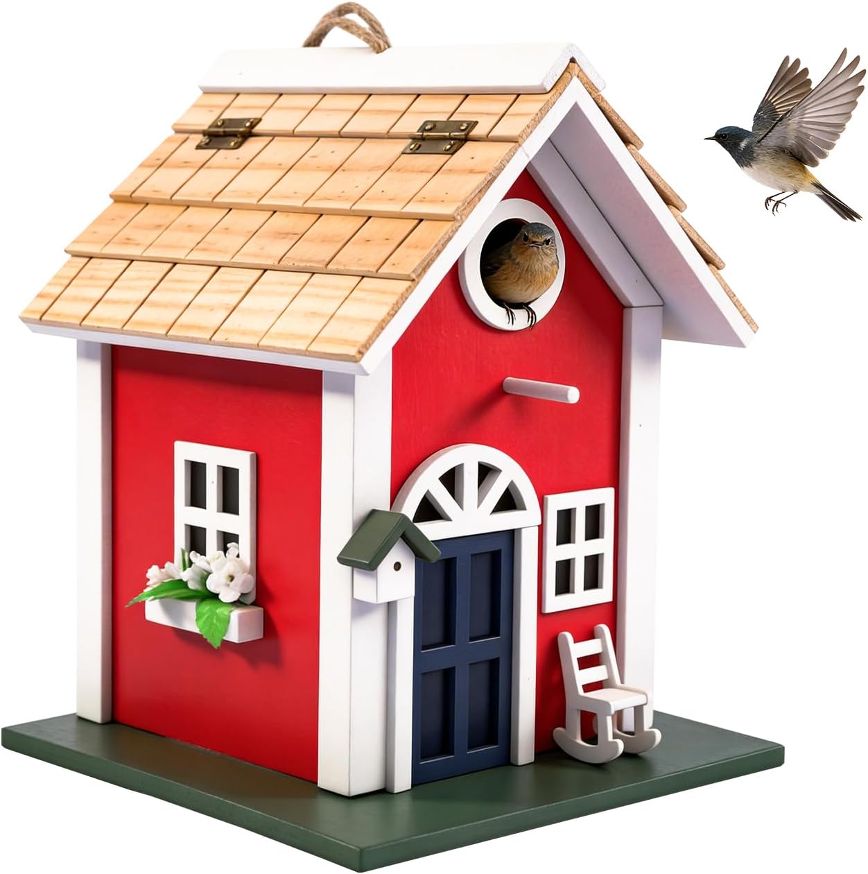 MEWANG Nature's Elegance Bird Feeder - Wooden Bird House, Exquisitely Crafted, Beautifully Decorative & Hang for Backyard Wildlife(White)