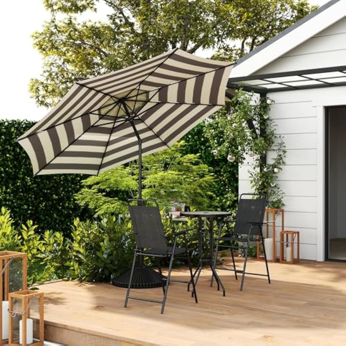 Abba Patio 9FT Lyon Outdoor Patio Umbrella Outdoor Table Umbrella with Push Button Tilt and Crank Market Umbrella 8 Sturdy Ribs UV Protection Waterproof for Garden Deck Backyard Pool, Black & Ivory