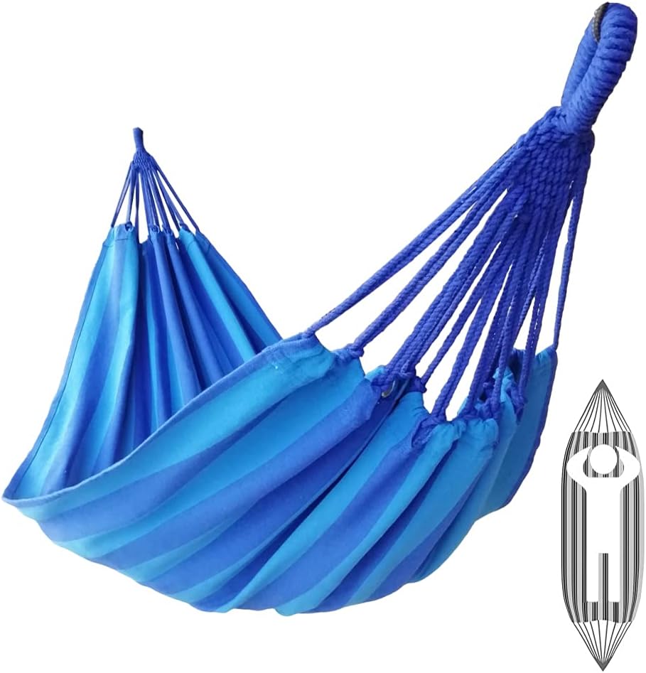 GOCAN Double Hammock 2 Person Extra Large 220x150cm Total Length 330cm Load 500lb Canvas Cotton Hammock for Patio Porch Garden Backyard Lounging Outdoor and Indoor with Removable Spreader bar