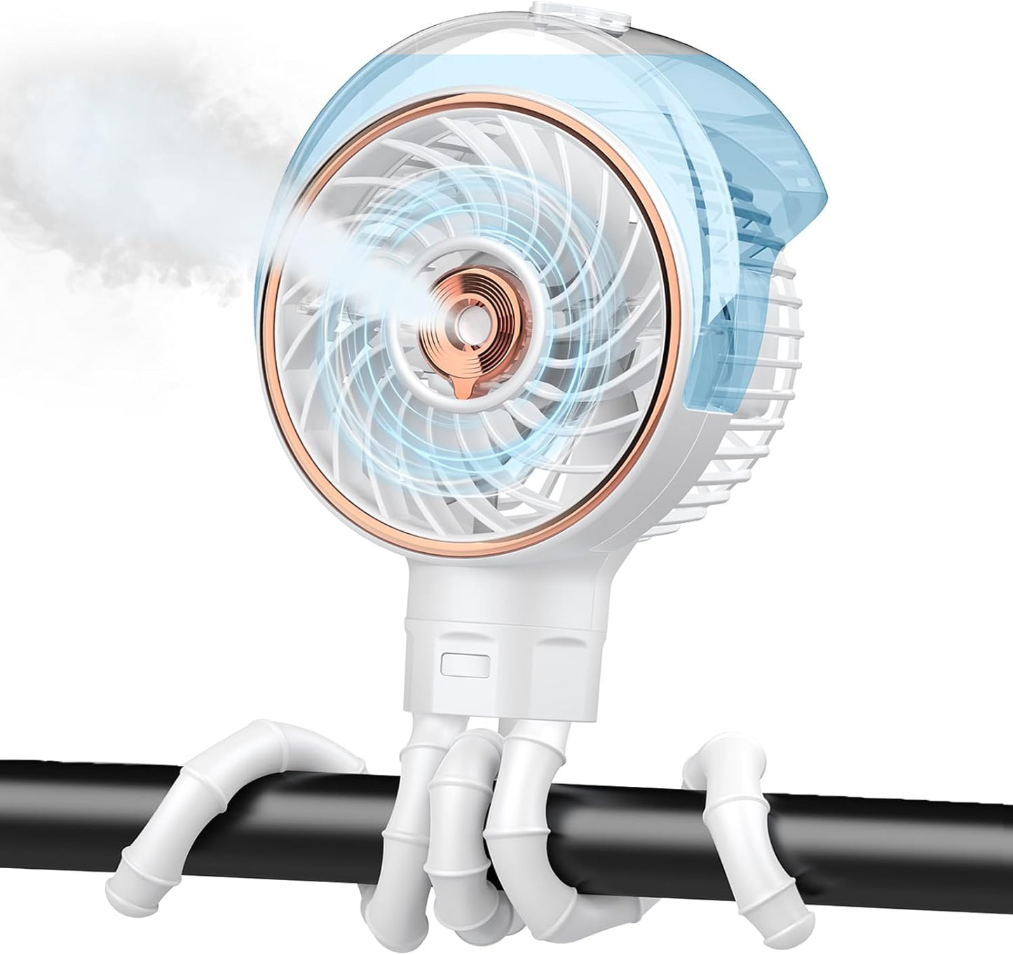 Ausic Stroller Fan with Mist, 100ml Misting Portable Fan for Stroller, Safe Baby Fans with Detachable Tripod, Baby Essentials, Clip on Fans for Crib, Treadmill, Car Seat, Outdoor, Beach, Golf Cart