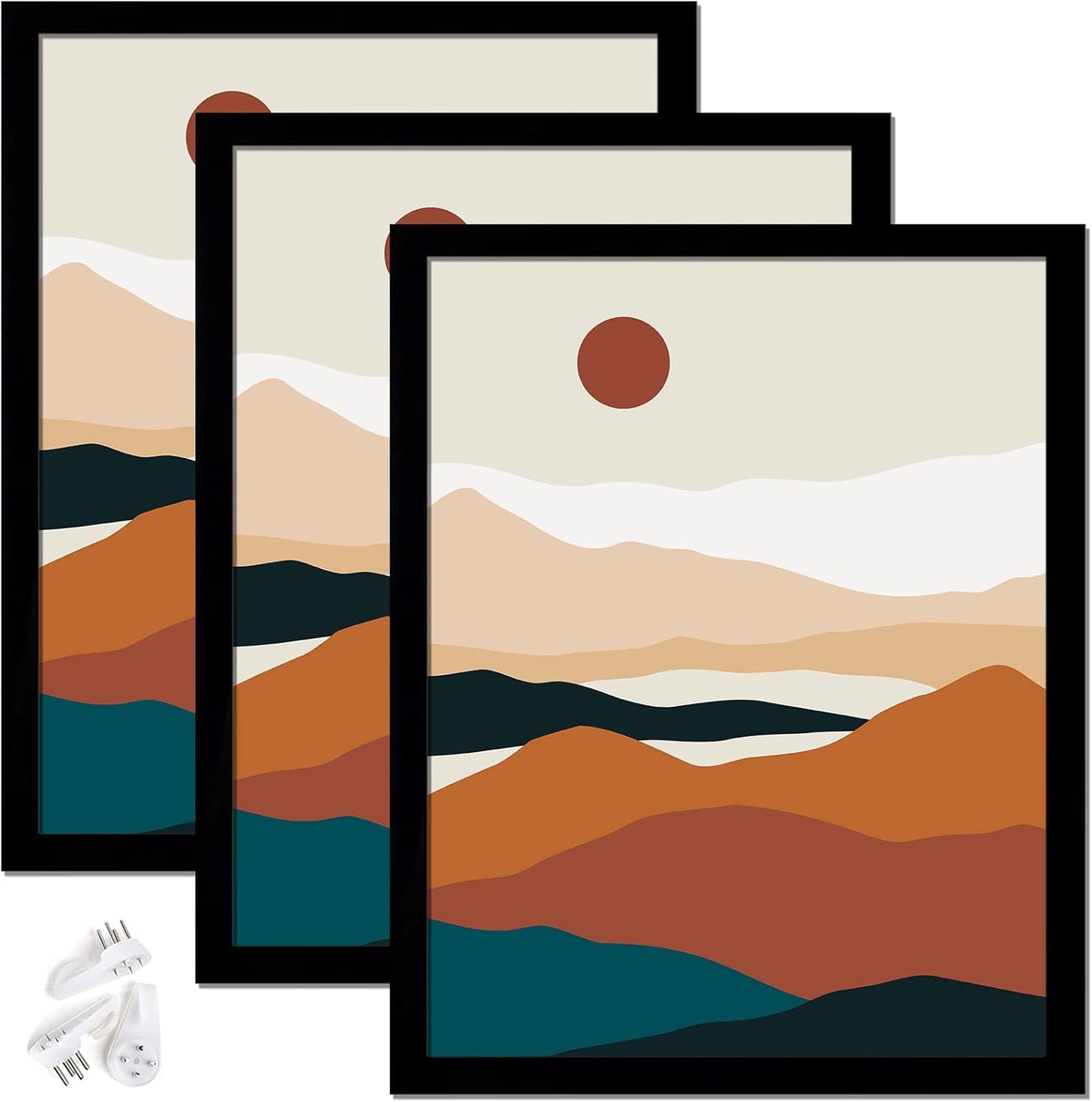 Black 16x24 Picture Frame Set of 3, High Transparent Frame for 16 By 24 Photo Collage Canvas Poster Size Wall Mount and Tabletop Horizontally Vertically (Black, 16 x 24 inches)