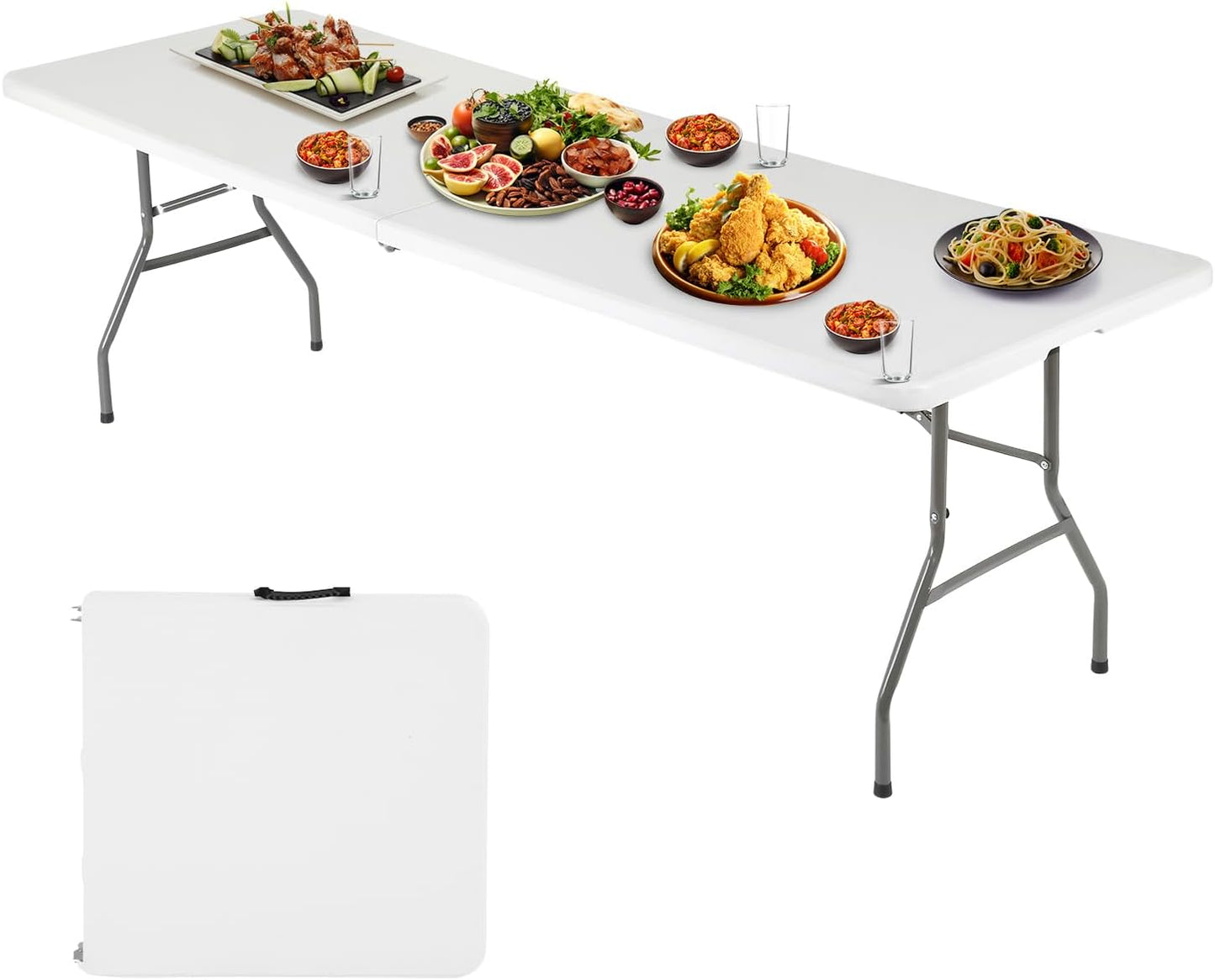 FDW Folding Half Portable Foldable Table for Parties Backyard Events (White, 6 FT 70 * 29) (White, 6 FT)