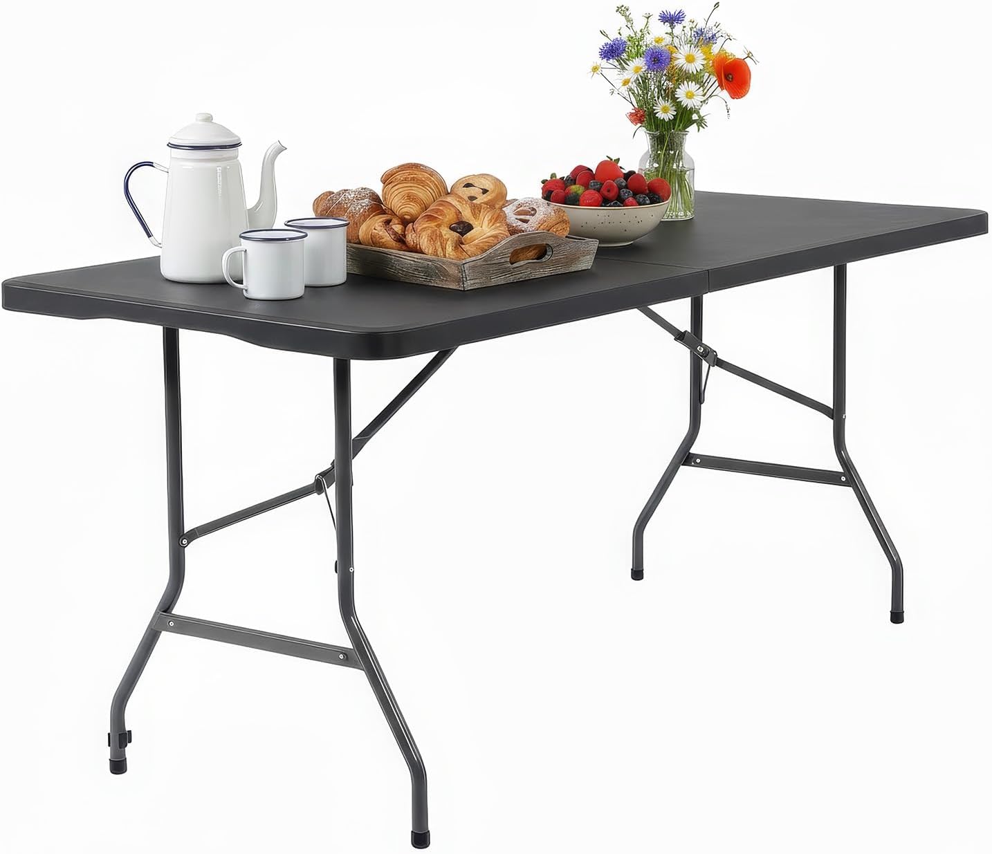 FDW Folding Half Portable Foldable Table for Parties Backyard Events (White, 6 FT 70 * 29) (White, 6 FT)