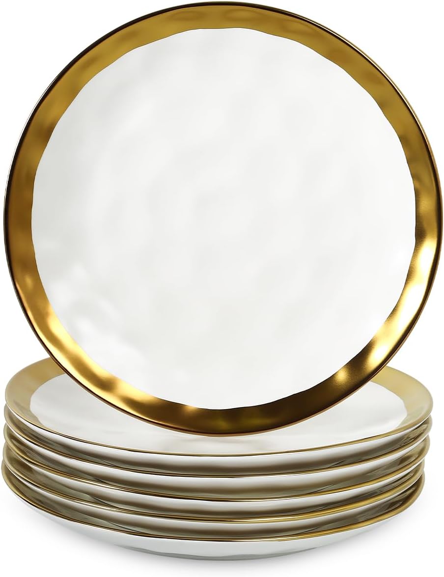 vicrays Ceramic Dessert Salad Plates, 8 Inch, Set of 6, Round, Microwave, Oven, and Dishwasher Safe, Scratch Resistant, Porcelain Fluted Suitable for Snacks, Appetizer, Home, Restaurant (Blue)