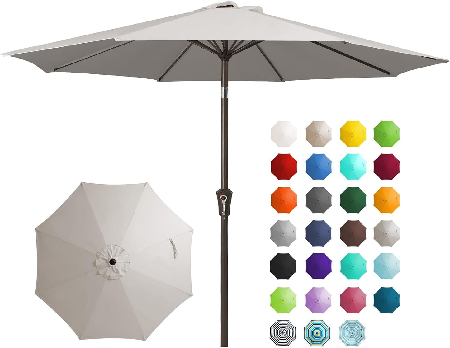 JEAREY 9FT Outdoor Patio Umbrella Outdoor Table Umbrella with Push Button Tilt and Crank, Market Umbrella 8 Sturdy Ribs UV Protection Waterproof for Garden, Deck, Backyard, Pool (Beige)